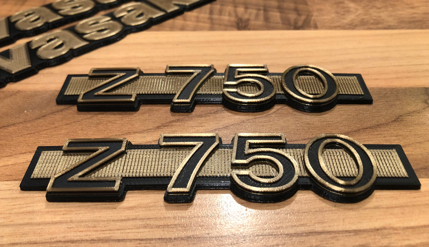 z750 Four, Twin B1/2/3/4 kz750 Gold Side Panel Badge Emblem 750 for Kawasaki Z KZ (pair)